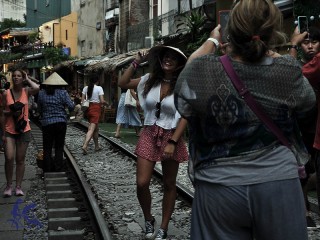 Walking along Hanoi Train Street