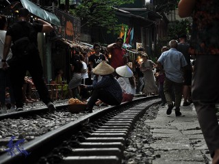 Walking along Hanoi Train Street