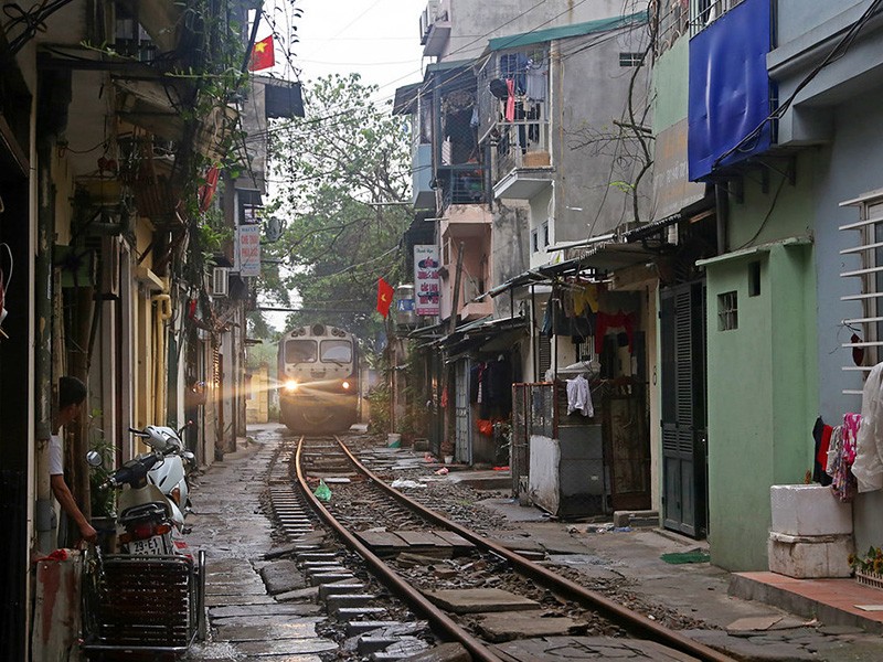 Walking along Hanoi Train Street